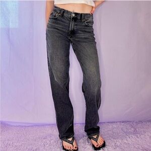 Vintage Washed Black Straight leg Jeans |  Y2K 90s Style Denim Mid Rise